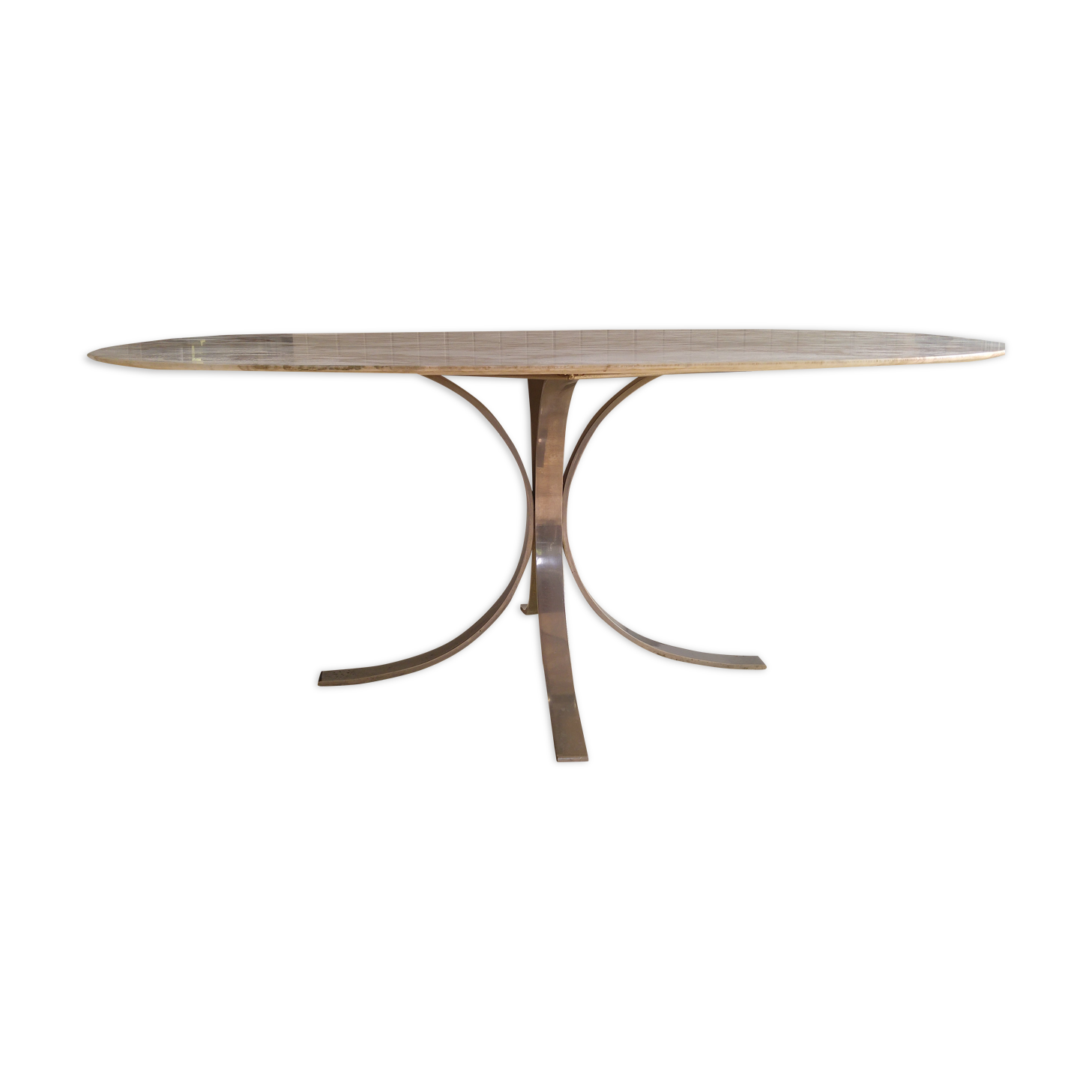 Oval table roche bobois in marble and chrome steel of the 70s