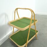 Rattan double tray with green leaf vintage fruit basket