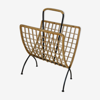 Magazines rack, wire and rattan 1960