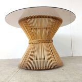 Vintage bamboo and smoked glass dining table, 1980s