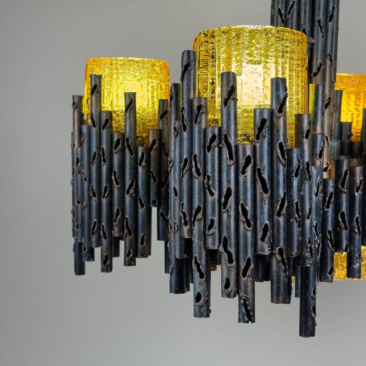 Brutalist chandelier by Marcello Fantoni for Fantoni Studio, Florence, Italy, 1960s.