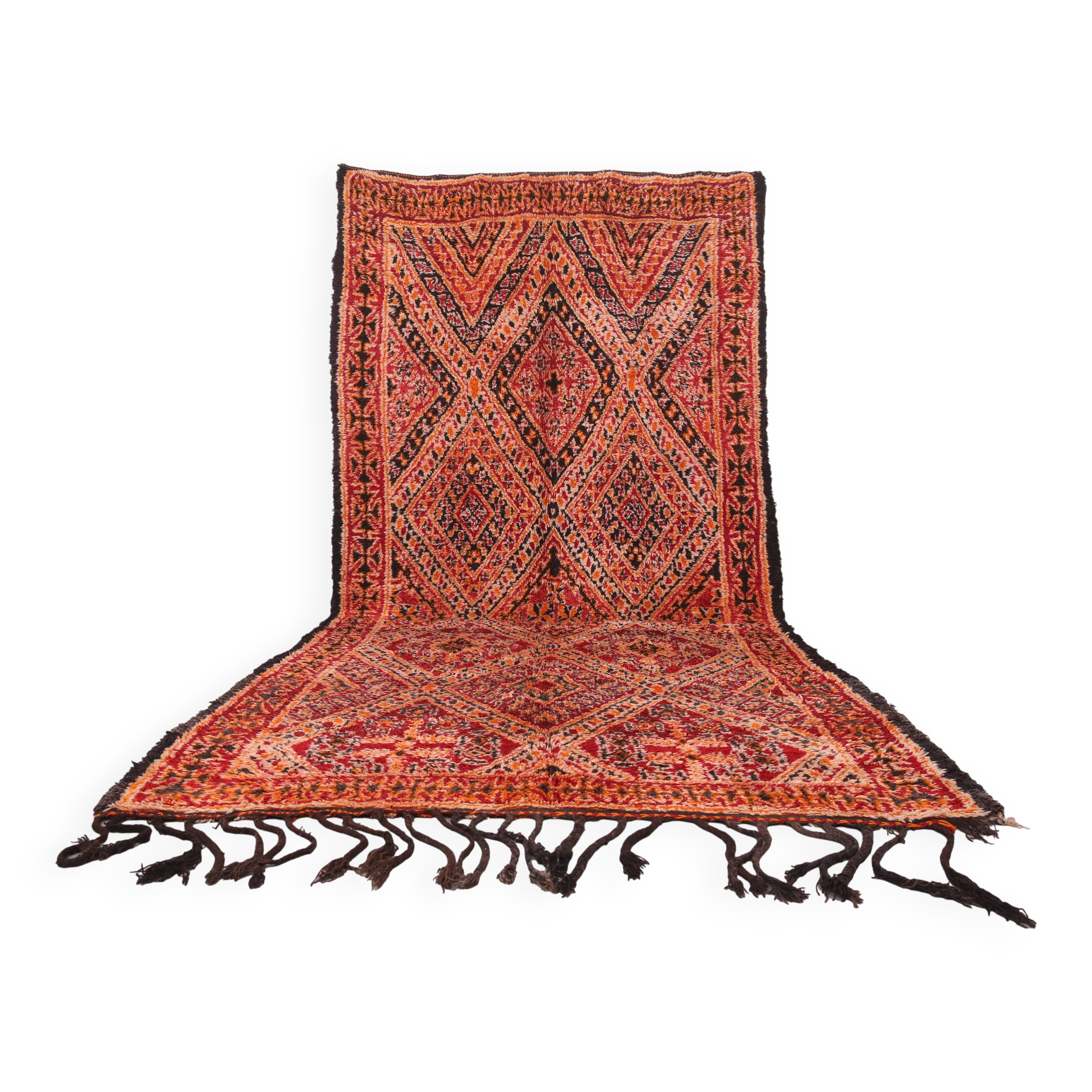 Grand tapis marocain fait main vintage 204 x 427 cm - Tapis en laine berbère rare
