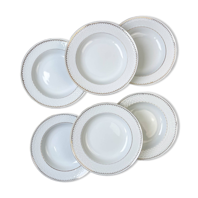 6 assiettes creuses porcelaine blanche dorée bavaria modèle ''annabell