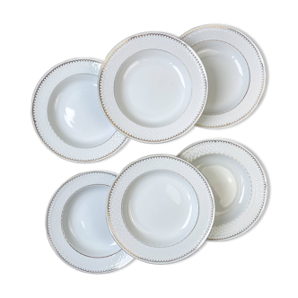 6 assiettes creuses porcelaine blanche dorée bavaria modèle "annabell"