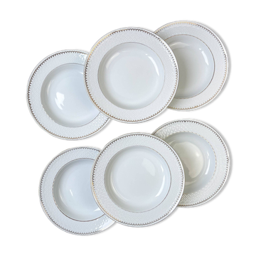 6 deep plates in white and gold porcelain, Bavaria model "Annabell"