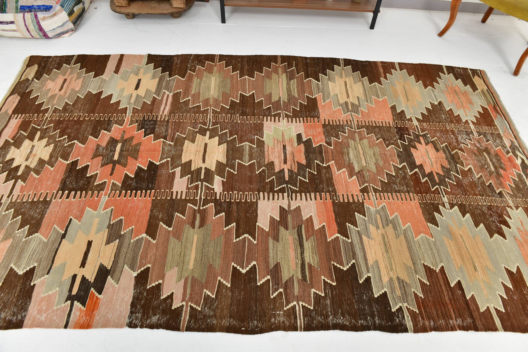 6x12 Brown & Beige Turkish Vintage Kilim Rug, 179x363Cm SK 35163