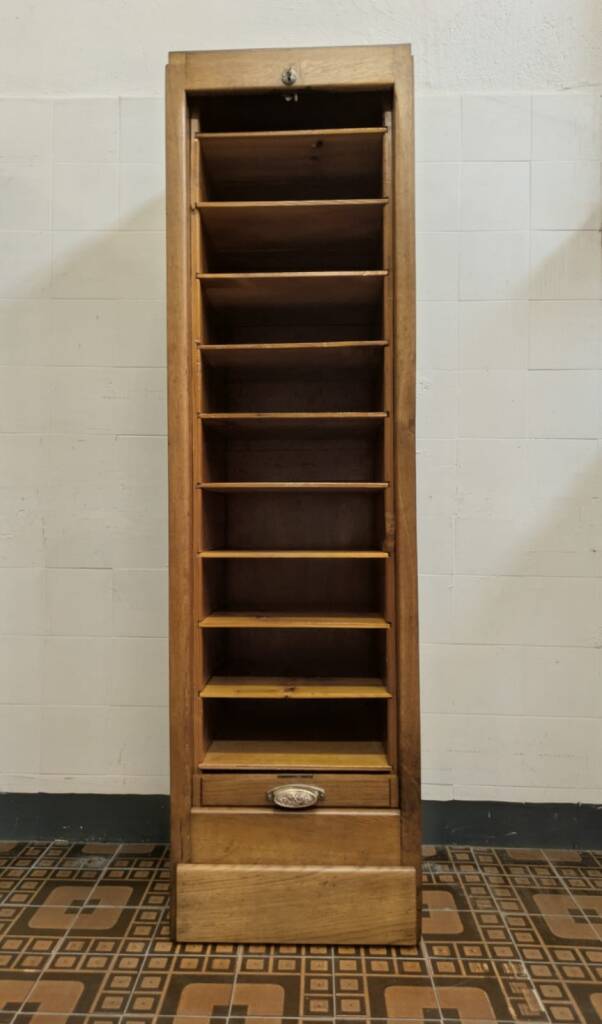 Antique tambour file cabinet, high-end, single, France, 1930s