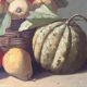 Peinture de nature morte à l'huile sur toile 1900, tableau melon et fruits