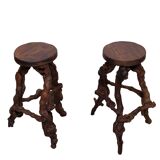 French, Set Of 2 Twisted Grape-vine Roots Bar Stools 1960s