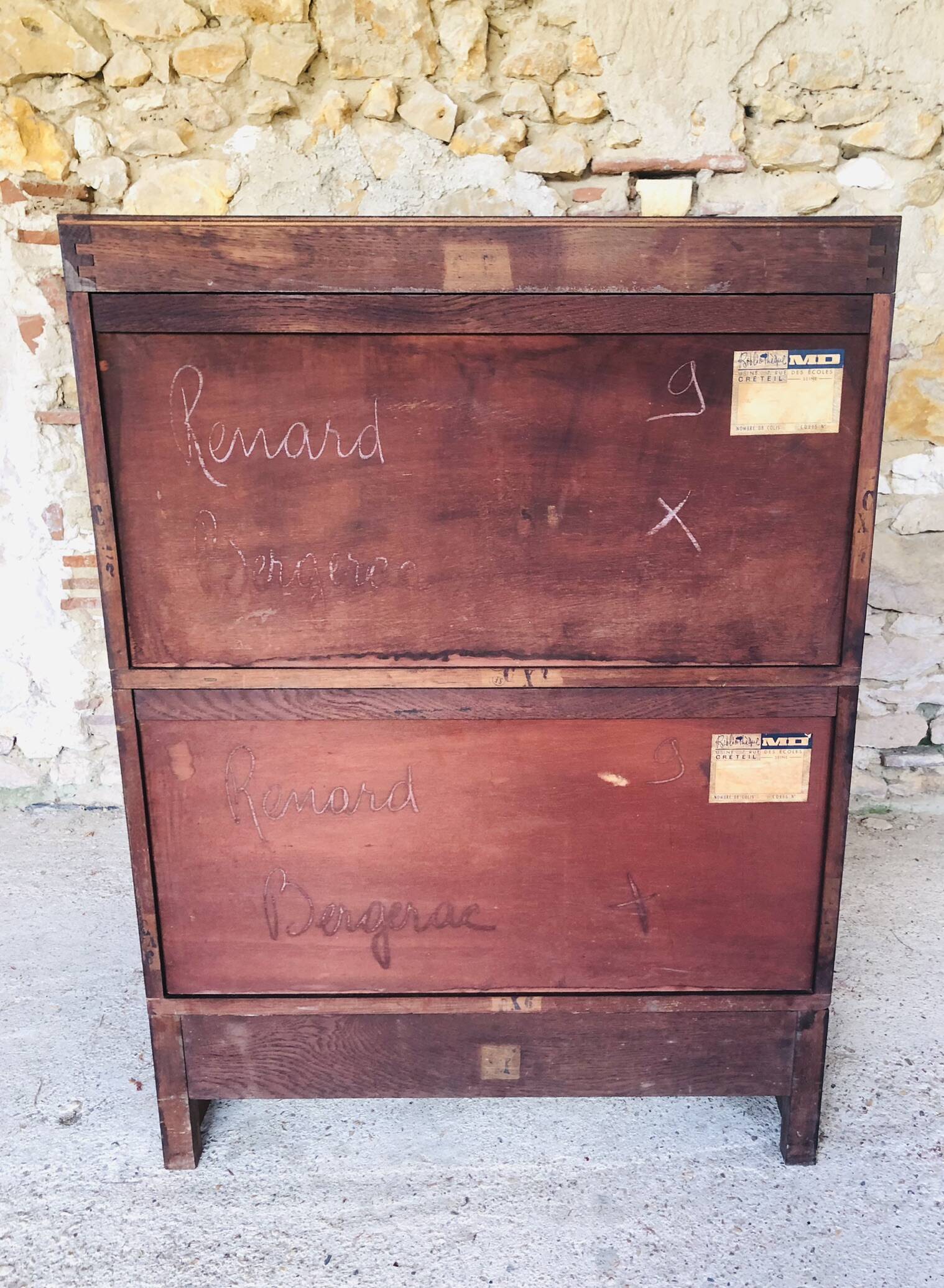 Vintage mahogany avocado bookcase with overhead glass doors circa 40's/50's