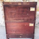 Vintage mahogany avocado bookcase with overhead glass doors circa 40's/50's