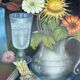 Vintage still life with flowers and objects – Canvas painting signed Maine