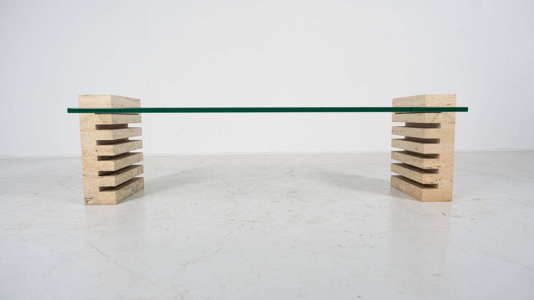 Mid-Century Modern Coffee Table, Glass and Travertine, Italy, 1970S