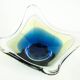 Art glass platter with organic form in blue and yellow, Europe, 1970s