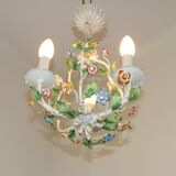 Romantic Vintage Italian Metal 3 Light Cage Chandelier Circa 1930s/40s