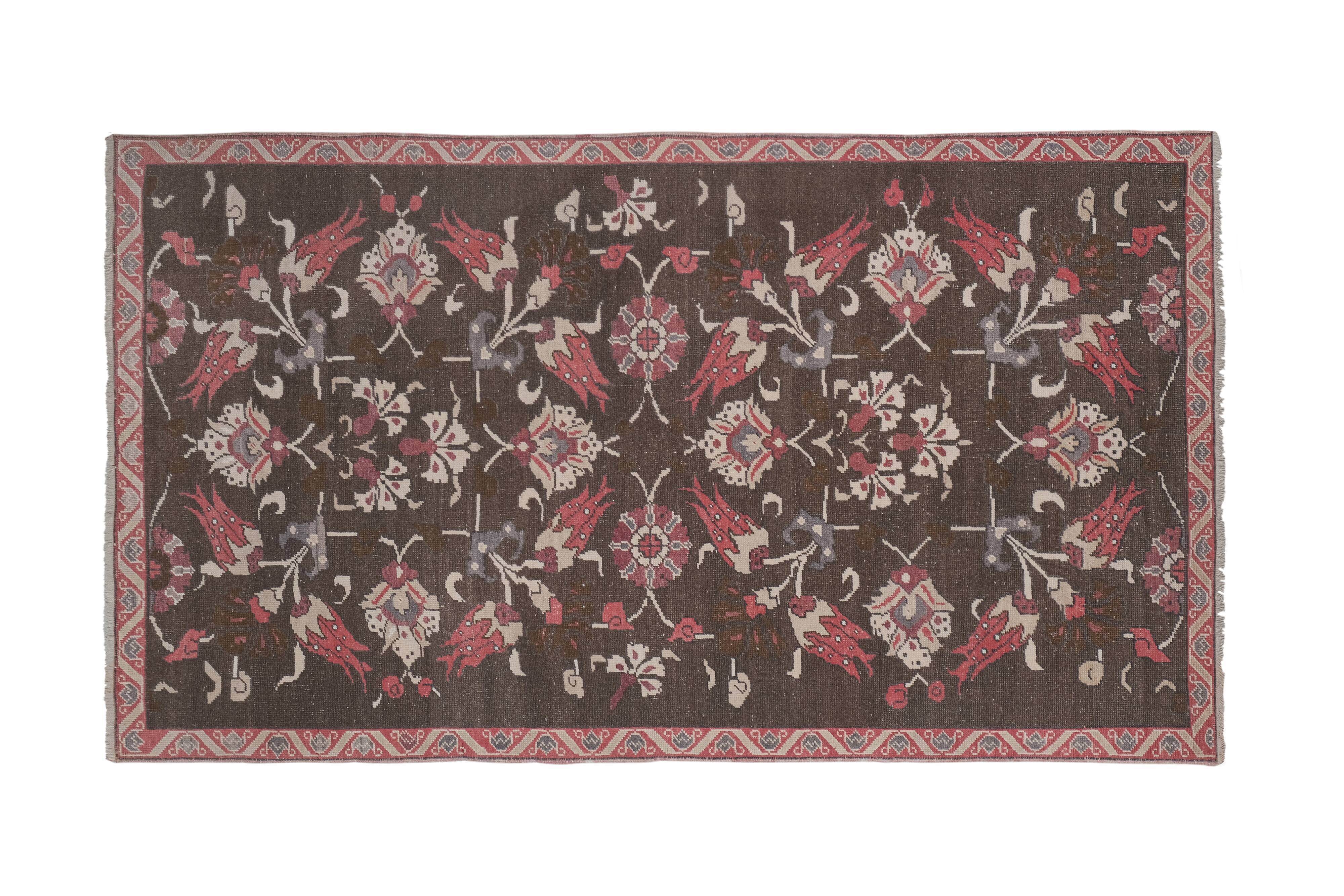 Southwest Wool Rug, Oriental Turkey Oushak Rug with Floral Pattern 4'11" X 8'5"
