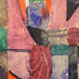 Gouache abstraite sur papier signée - des années 60/70