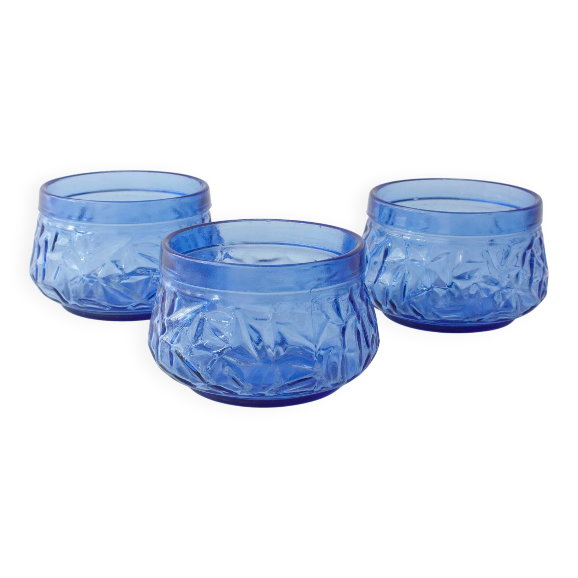 Set of 3 Vintage IVIMA Blue Glass Dessert Bowls, 1960s
