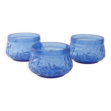 Set of 3 Vintage IVIMA Blue Glass Dessert Bowls, 1960s