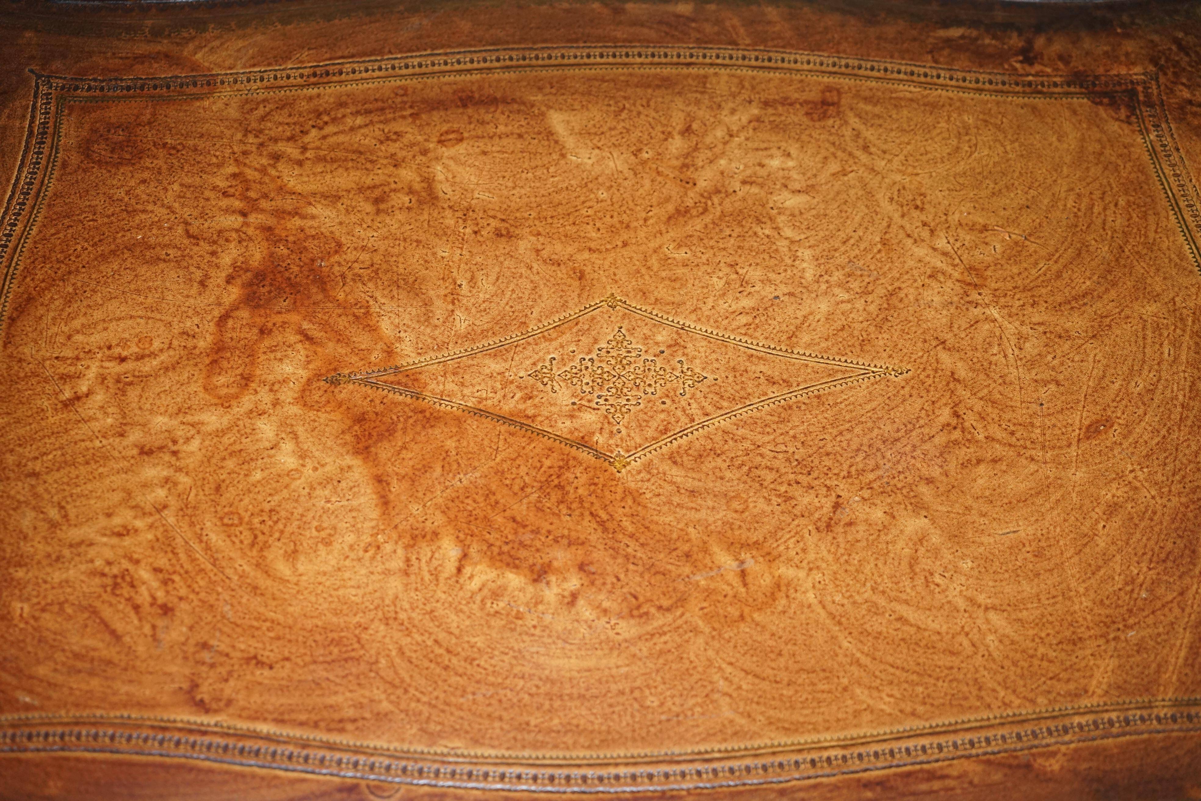 Pine desk with leather and gilding, late Victorian period around 1900.
