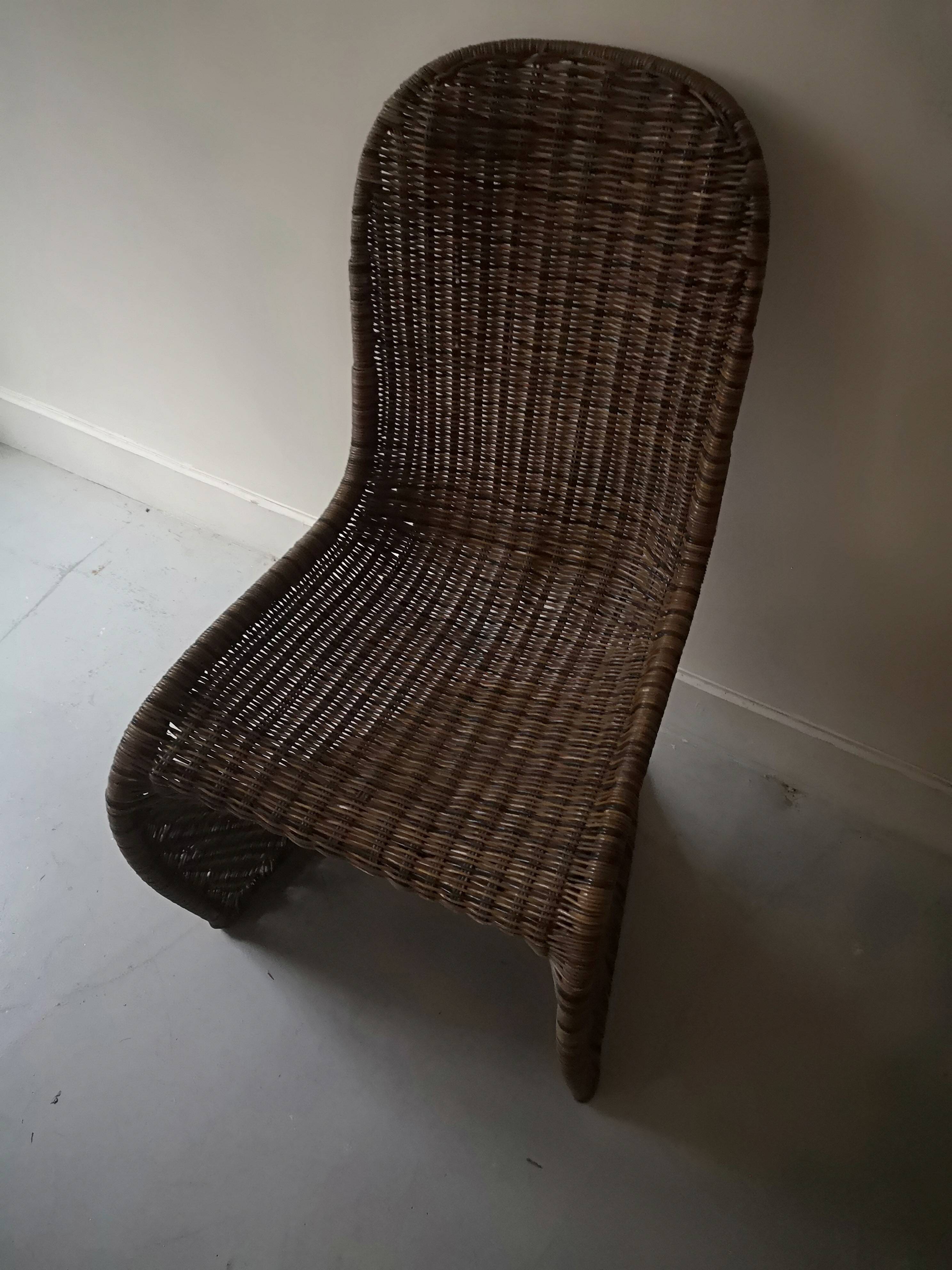 set de 2 chaises incurvées en rotin, design 1960 / 1970