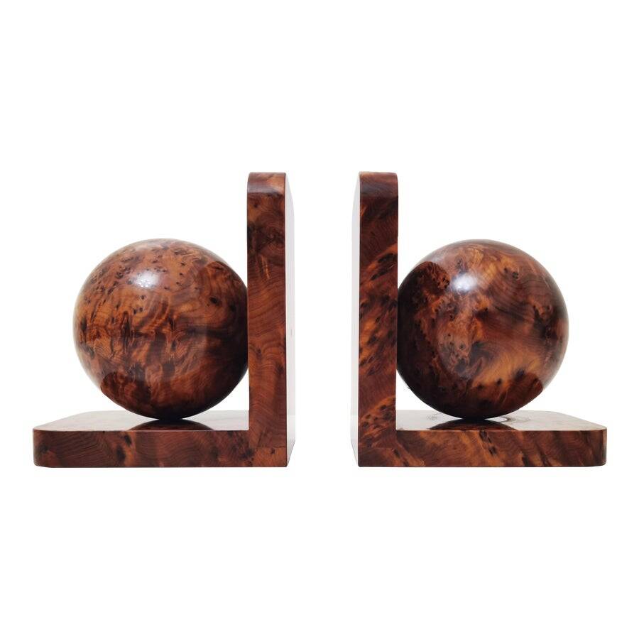 Art Deco bookends in polished solid burl wood