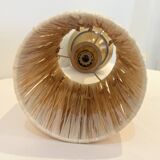 Lampe vintage en grès signée beige marron abat-jour en raphia corde 1970