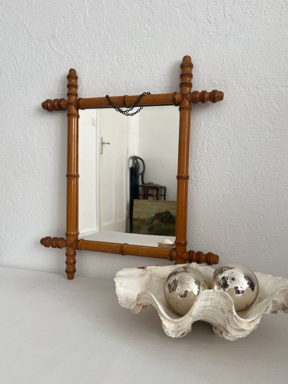 Antique bamboo-style wooden mirror