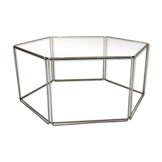 Table basse verre et chrome hexagonale
