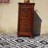 Nightstand with false drawers in walnut and marble, Louis Philippe