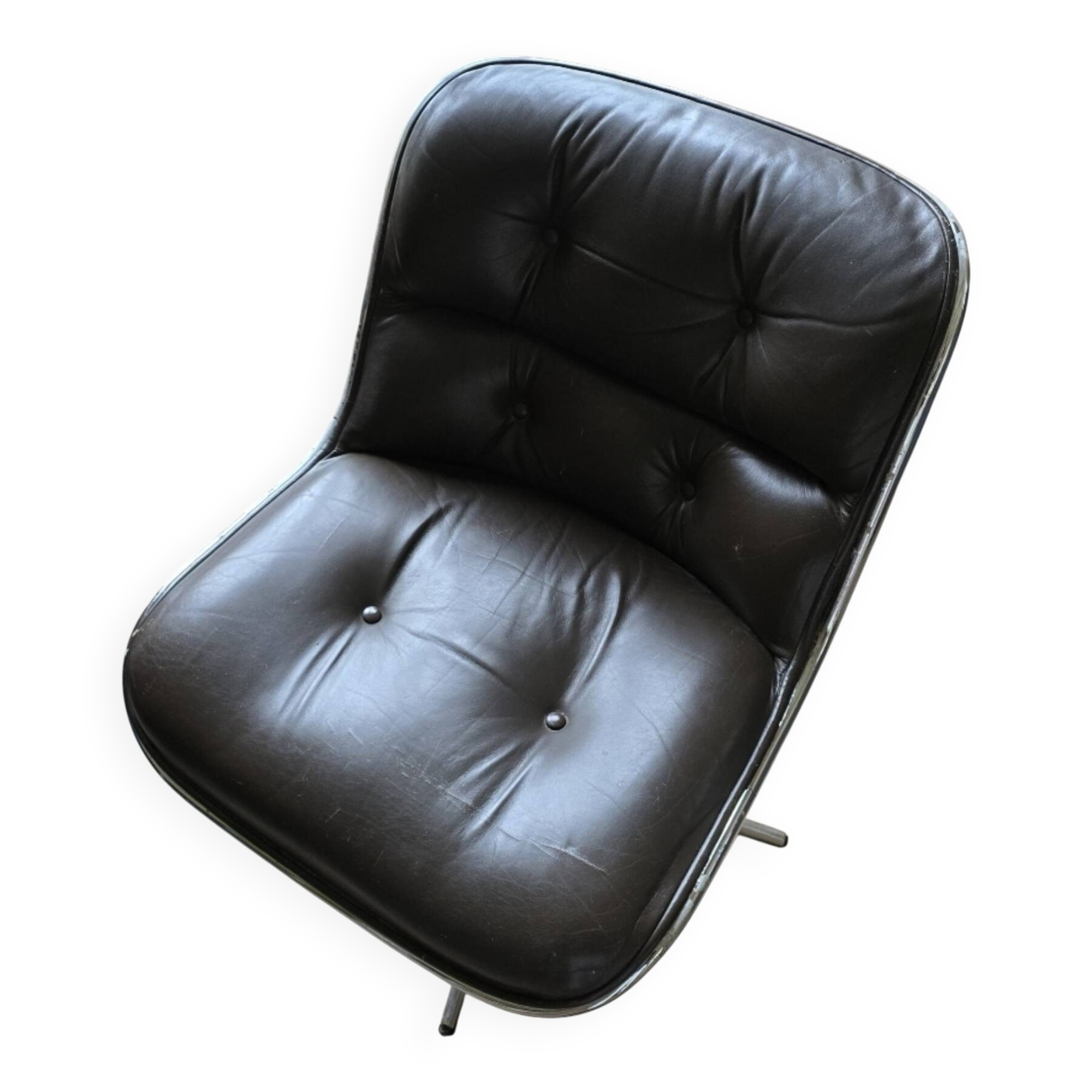 Charles Pollock Knoll Brown Leather Office Chair - Without Armrests
