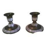 Pair of brass and mother-of-pearl candlesticks