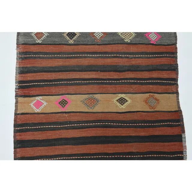 1970s  Turkish Oushak Handmade Wool Cotton Orange Runner Rug 125x376