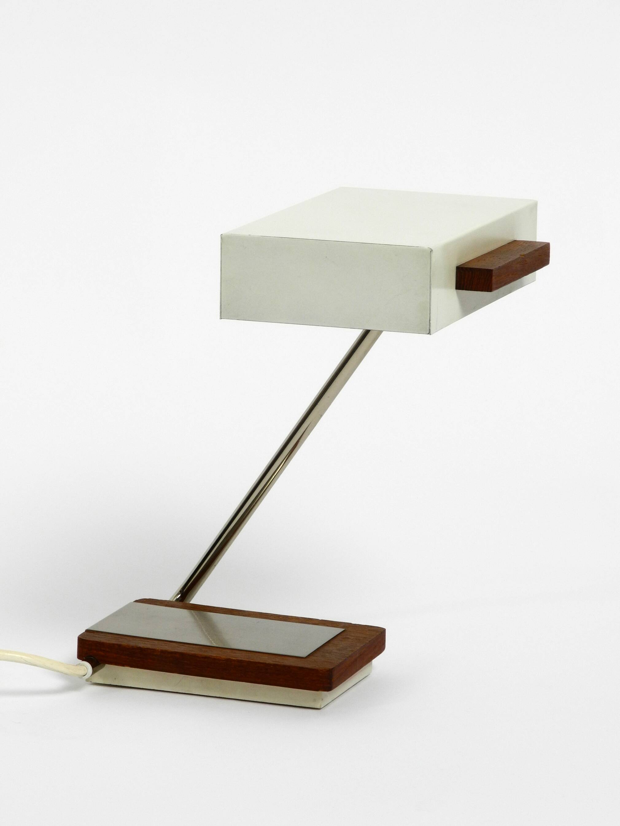 Rare original 1960s Kaiser Leuchten light metal teak table lamp