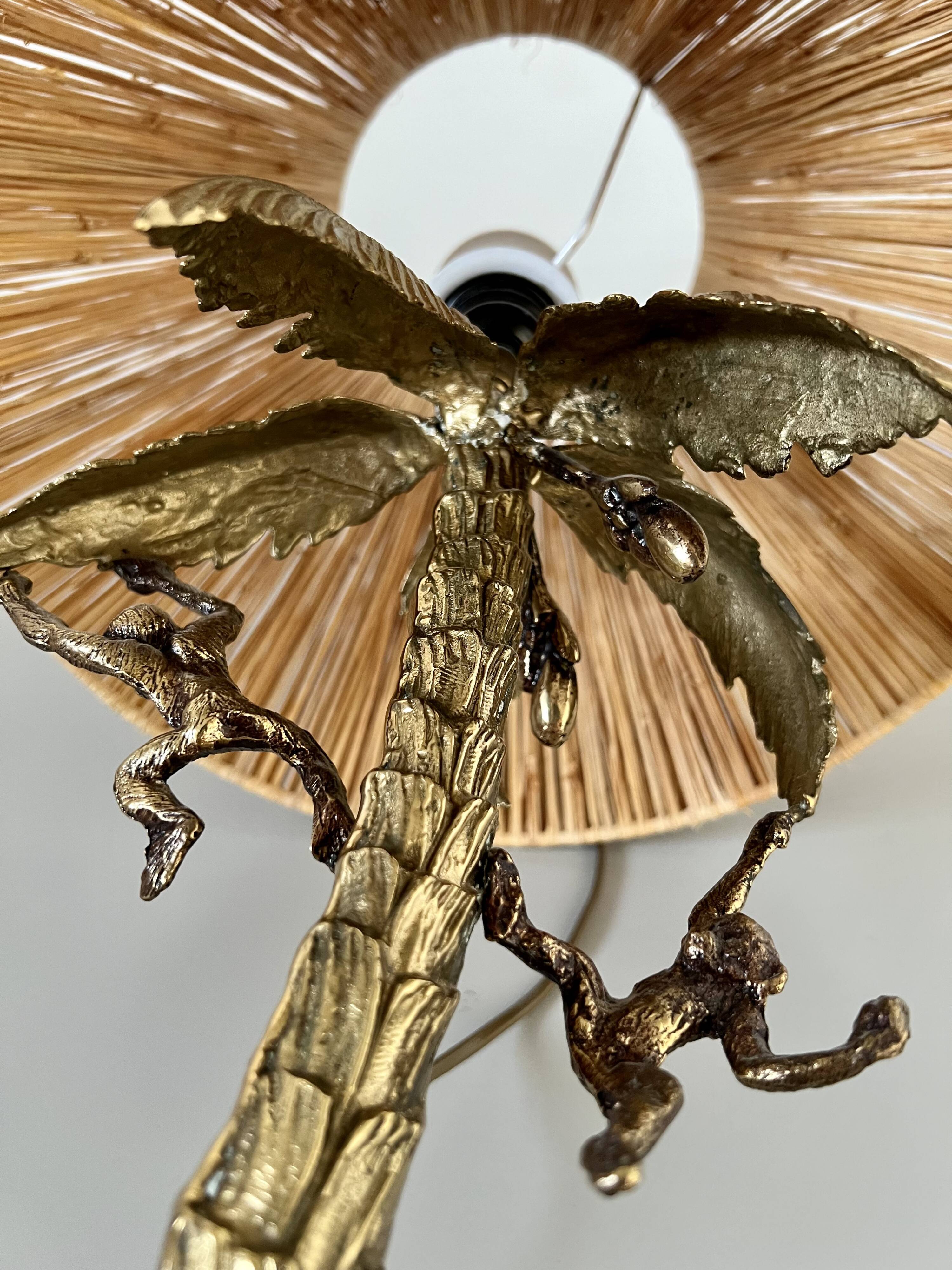 Table lamp gilded bronze palm tree and monkey