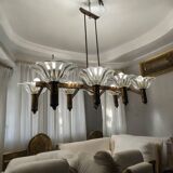 Large Rectangular Murano Glass Bronze Barovier Chandelier 1940’s