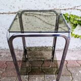 Pedestal table / harness metal and smoked glass 70s