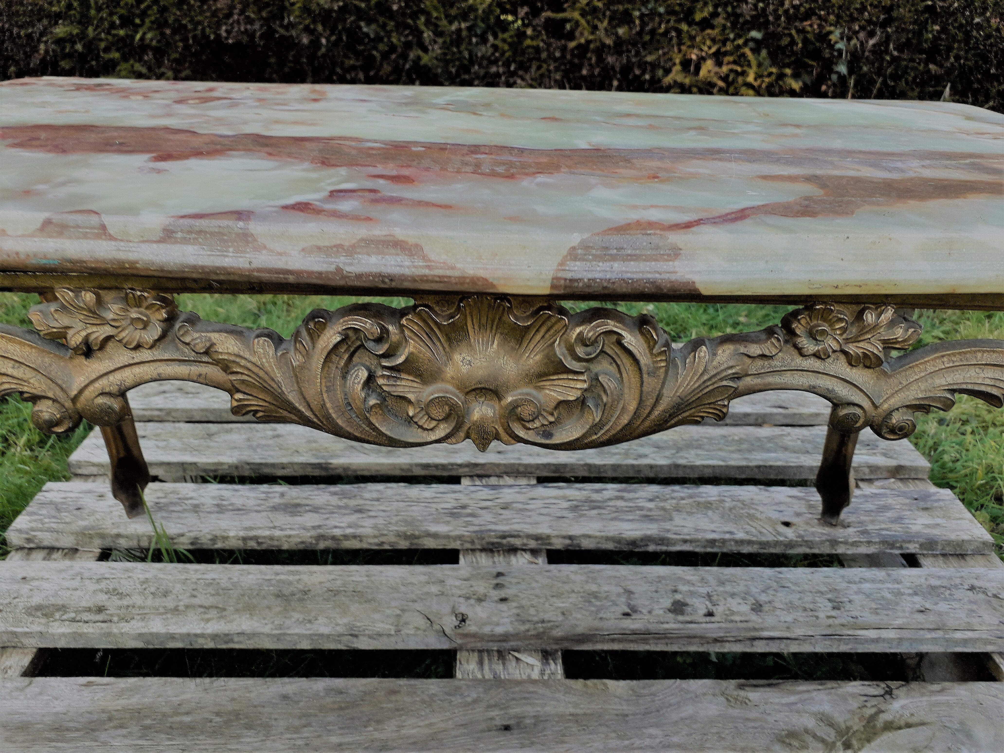 Brass and green marble coffee table