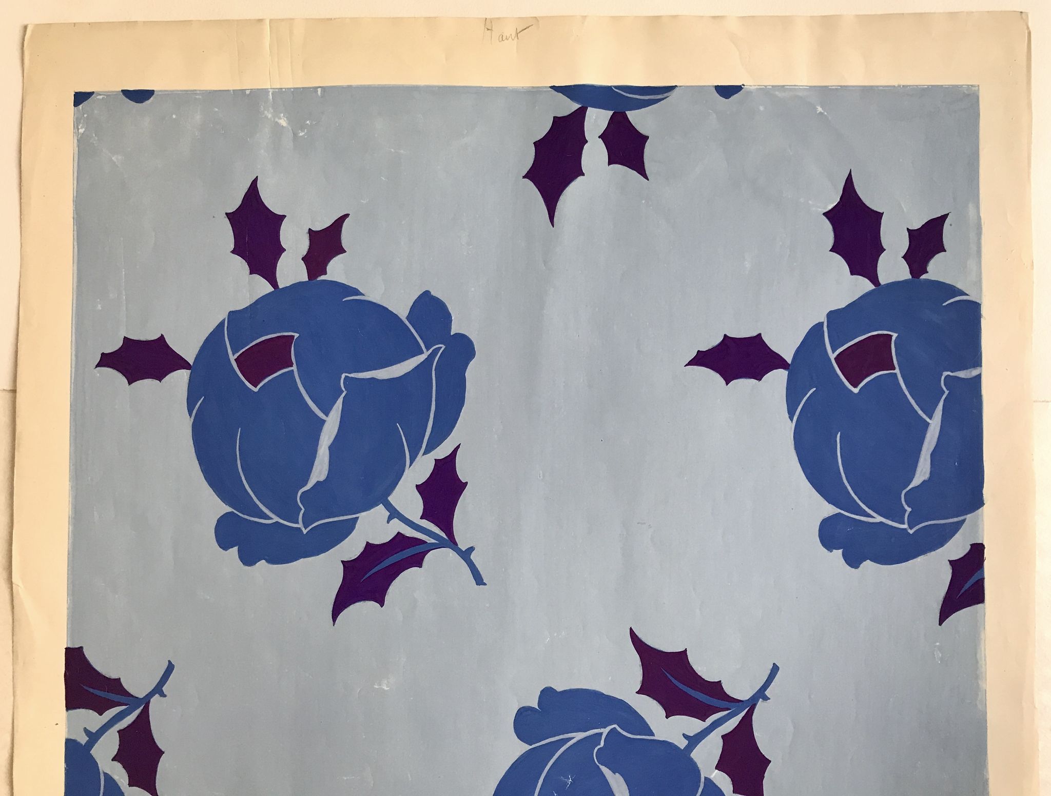 Original gouache on paper from Editions JEHLEM, floral decoration (roses), twentieth century, Paris