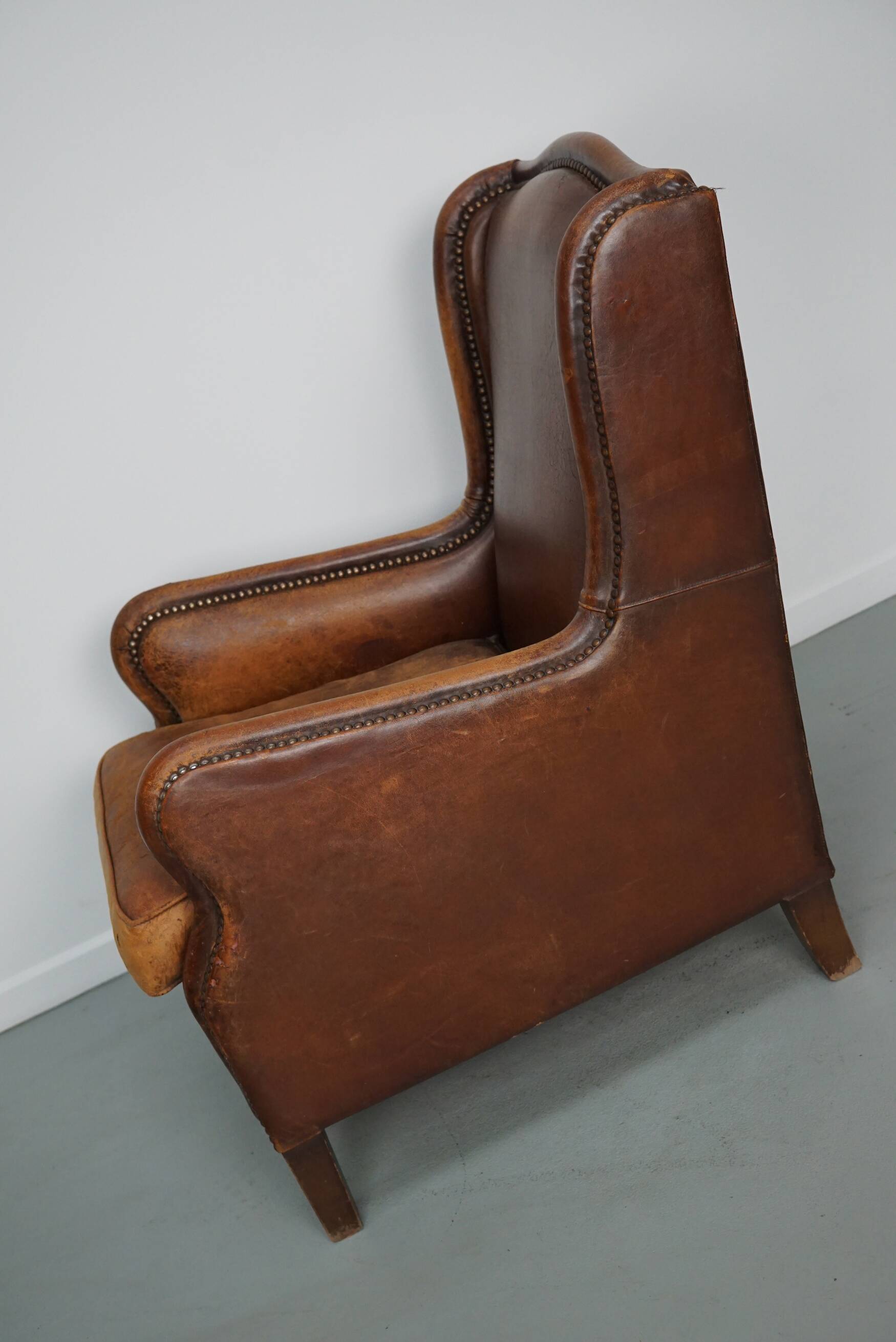 Vintage Dutch Club Chair in Cognac Leather