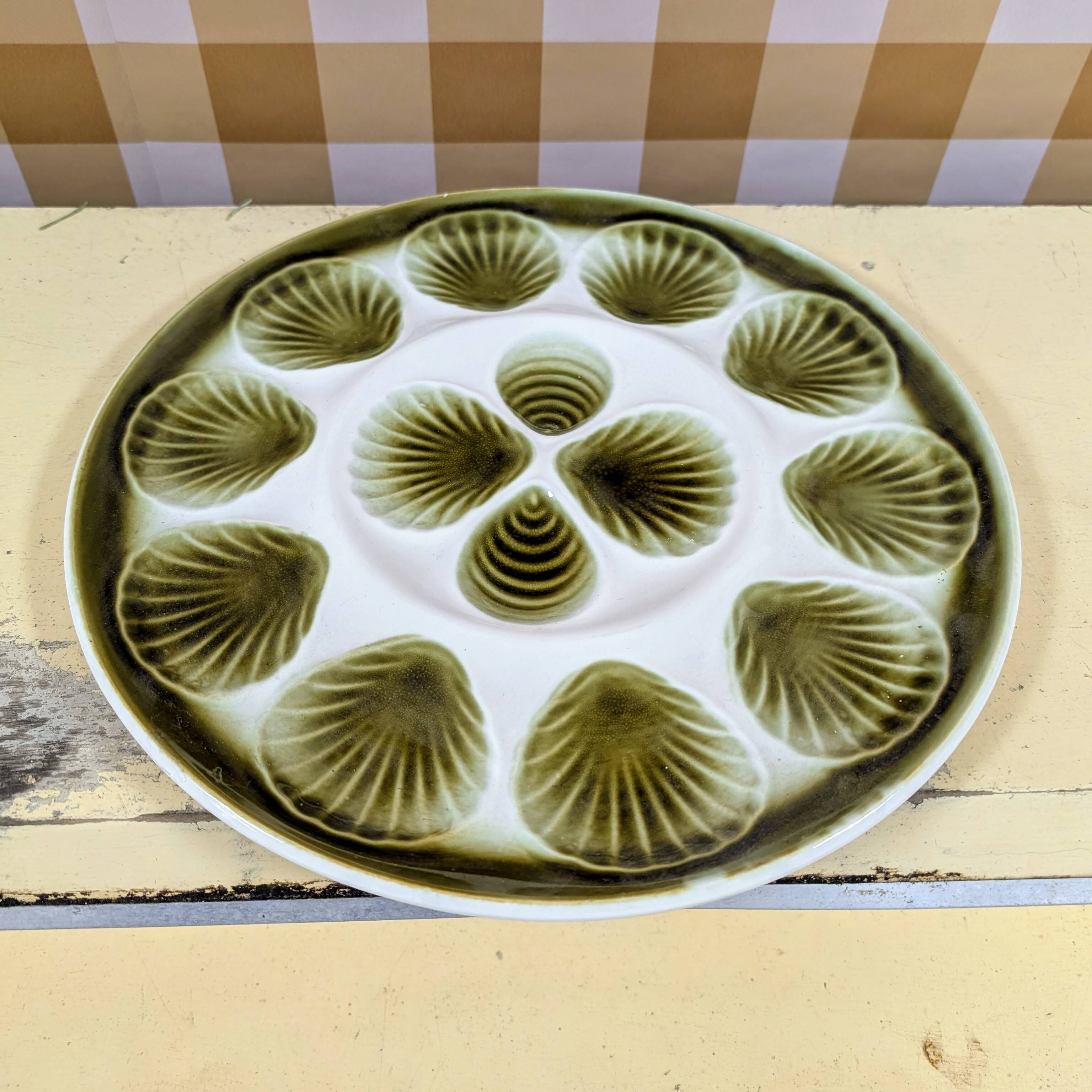 Barbotine style earthenware oyster dish