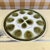 Plat à huîtres en faïence style barbotine
