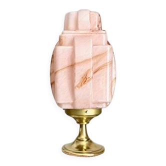 Art Deco Skyscraper lamp in pink marbled opaline