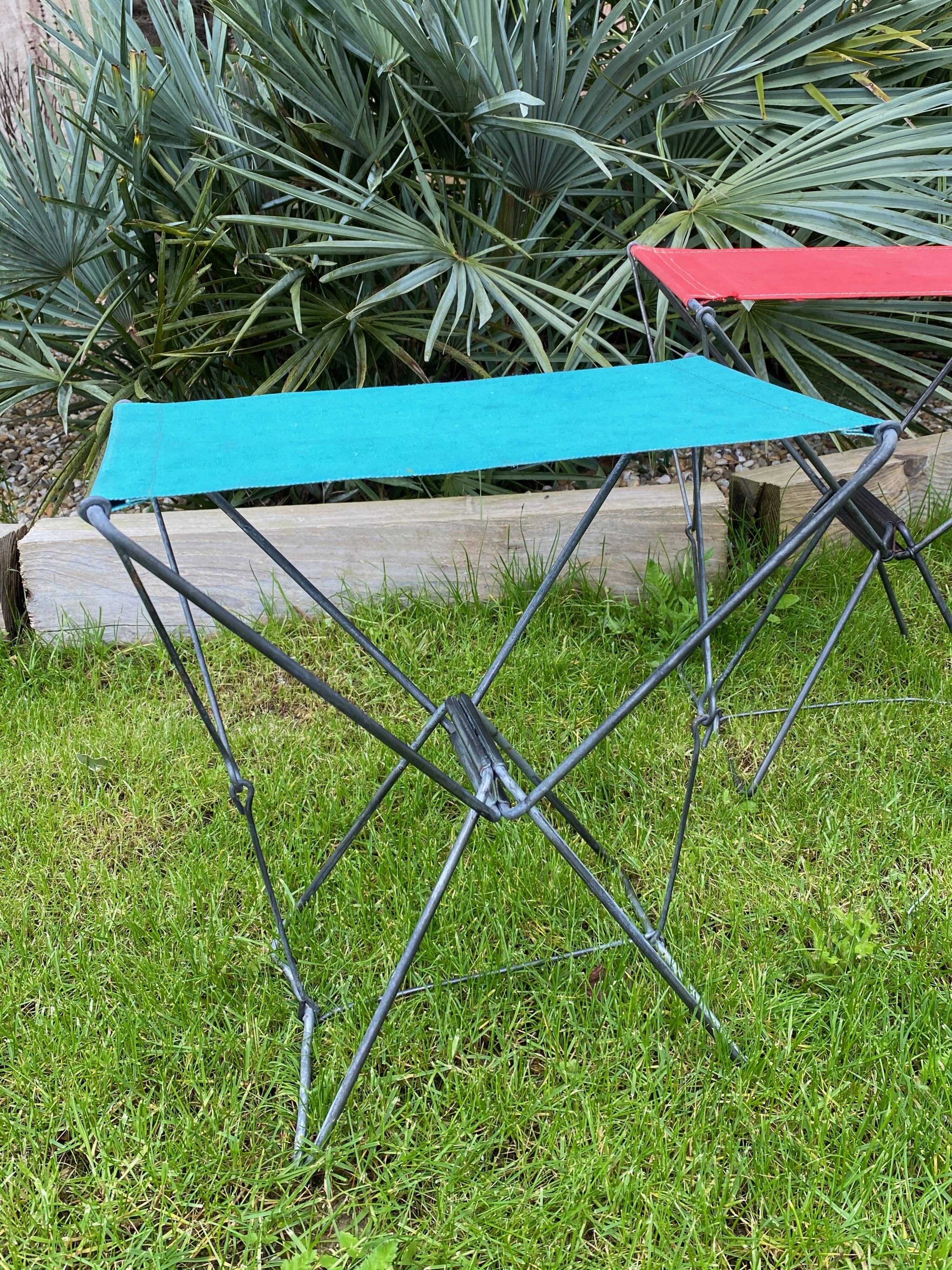 Blue folding stool 60s