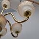 1960s Czech Mid-Century Brass and Železný Brod Frosted Glass Six-Arm Chandelier