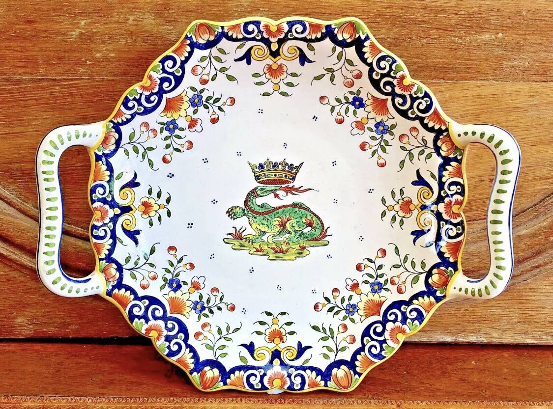 Antique Desvres Rouen fruit bowl, Blois François 1er model