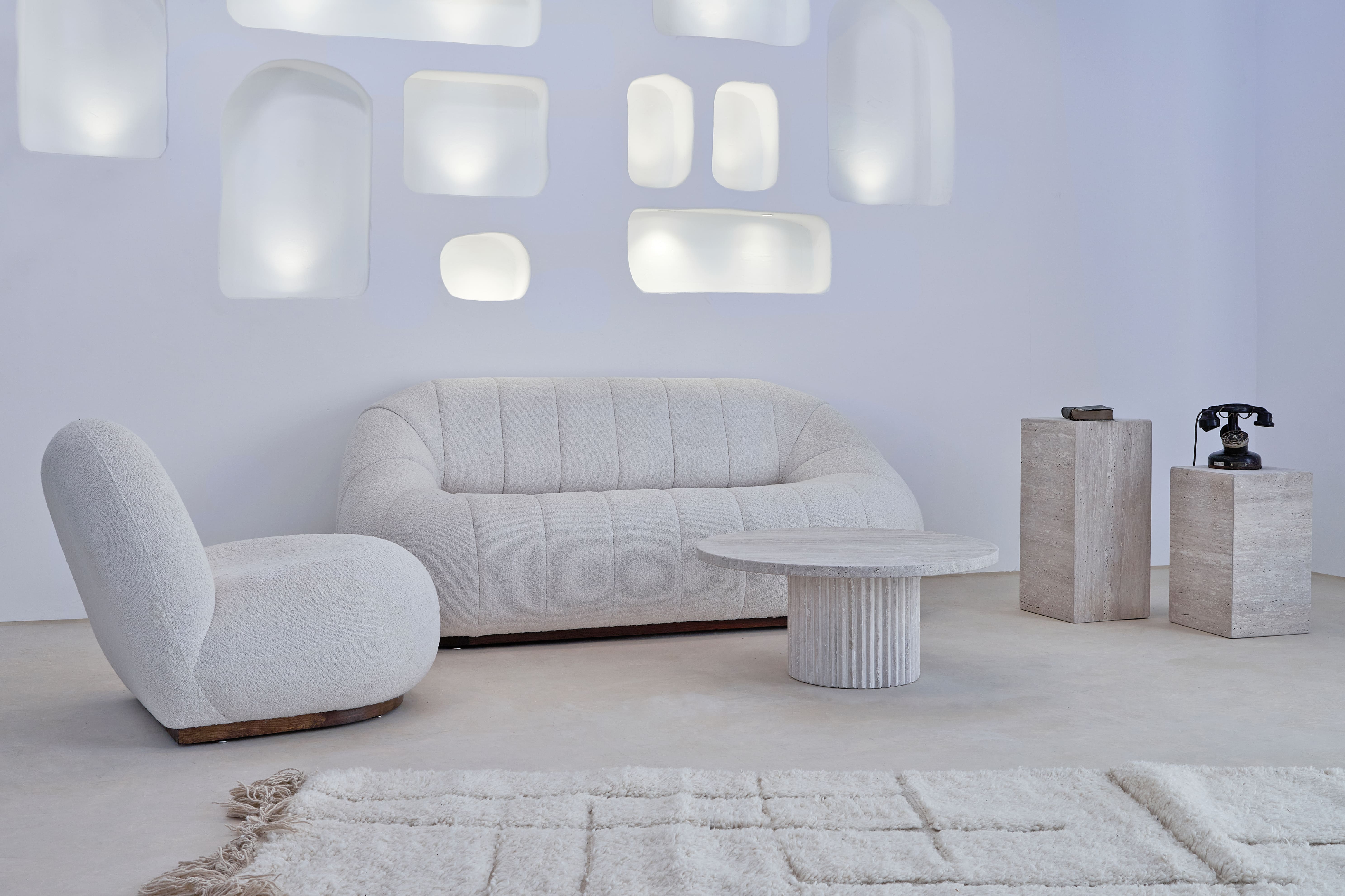 Omega circular coffee table natural travertine - 80cm D