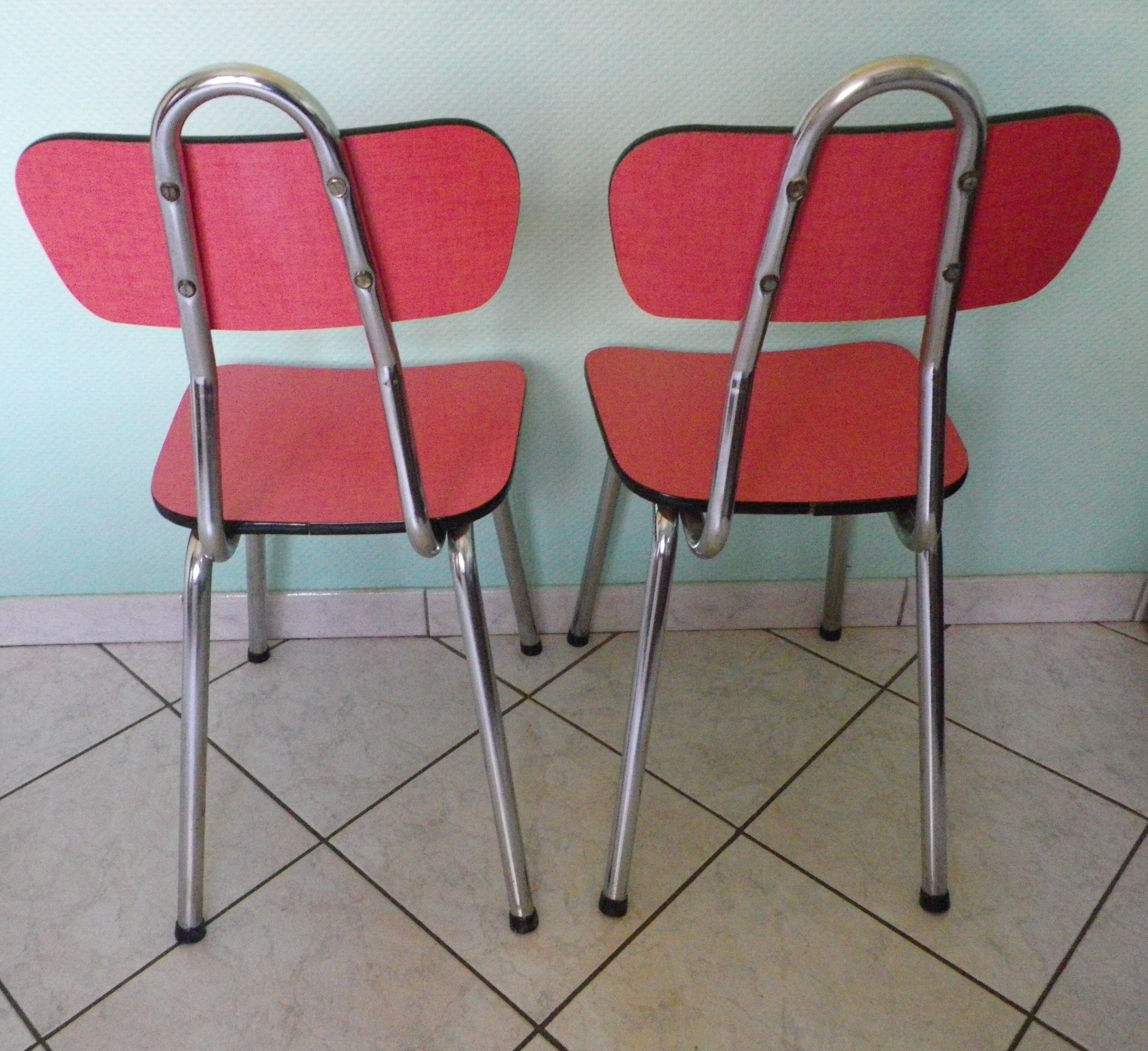 Lot of 2 chairs in red formica with tubing 60s
