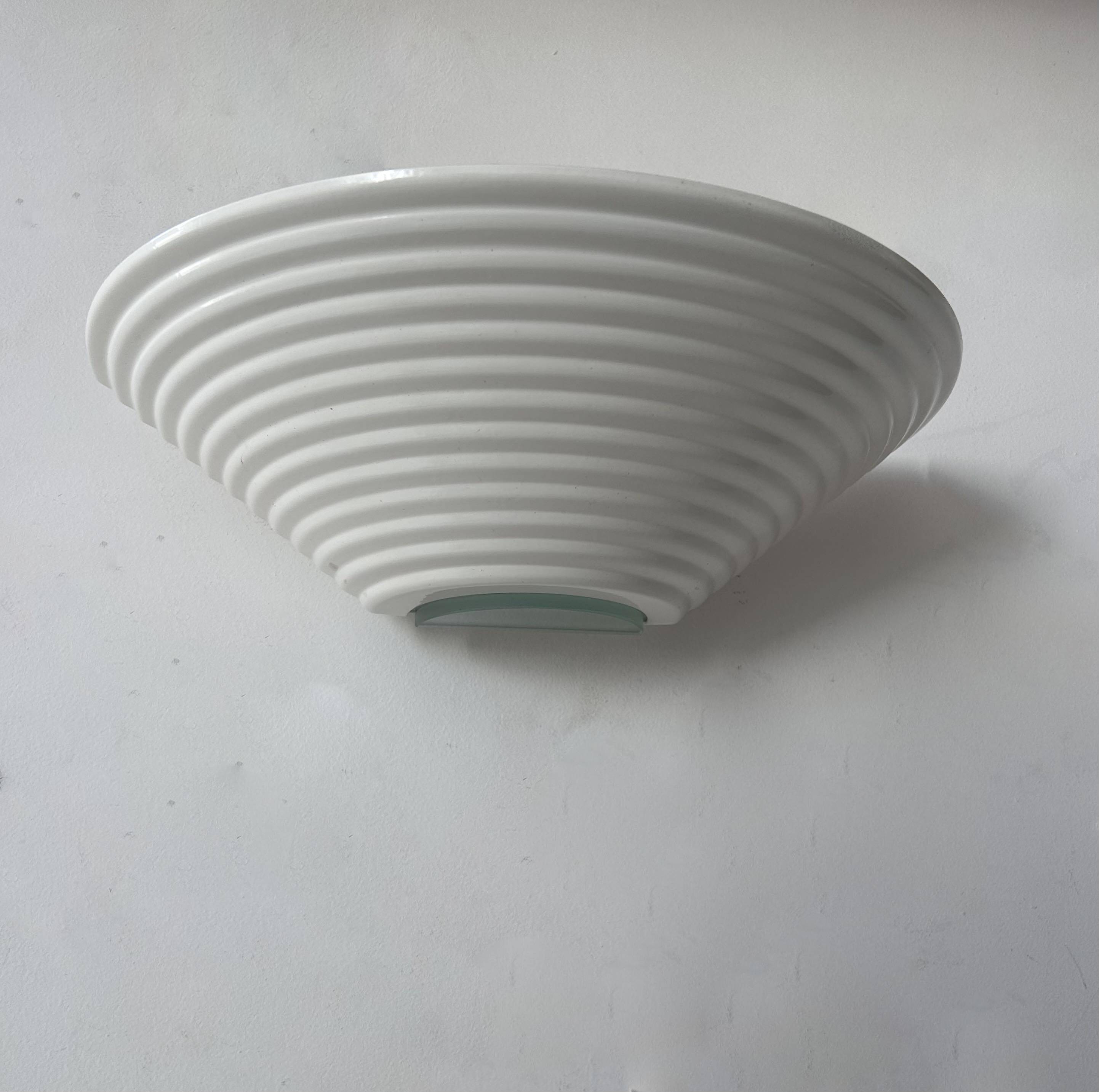 Vintage white lacquered metal and glass wall light, Denmark 1970s