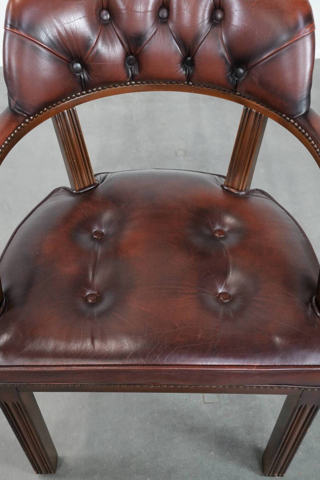 Brown cowhide leather Chesterfield desk/dining/side chair in English style